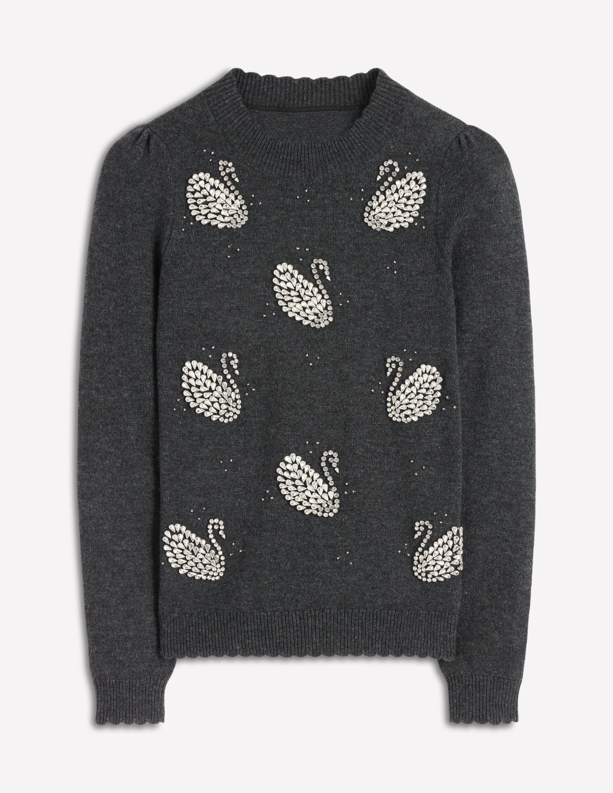 Elizabeth Embellished Sweater-Charcoal Melange Swans - Image 7