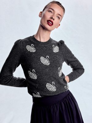 Elizabeth Embellished Jumper-Charcoal Melange Swans