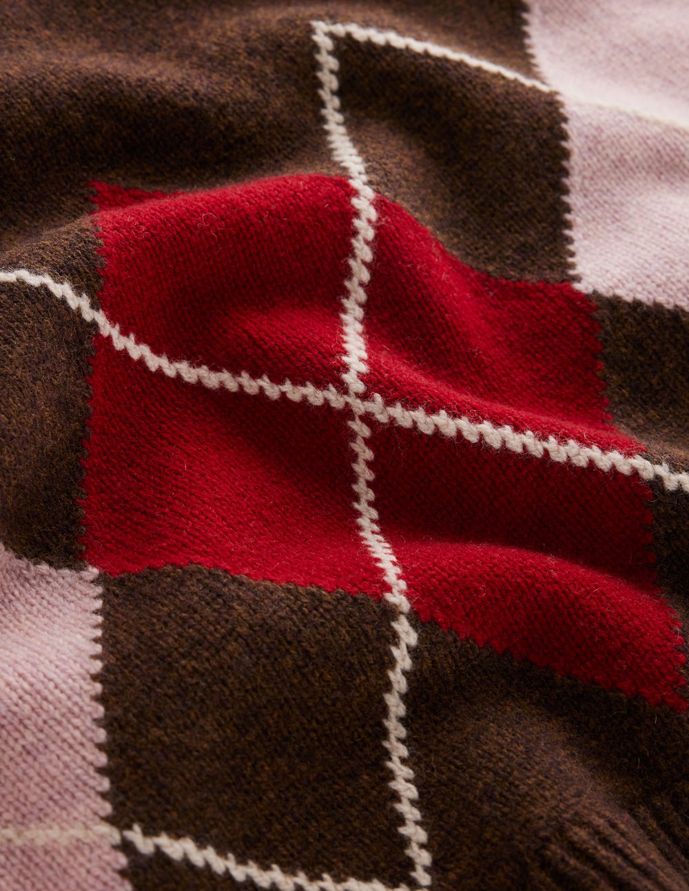 Polly Merino Roll Neck Sweater-Brown. Pink Argyle - Image 8