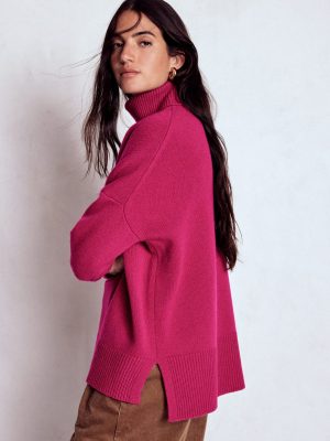 Polly Merino Roll Neck Jumper-Sorbet Pink