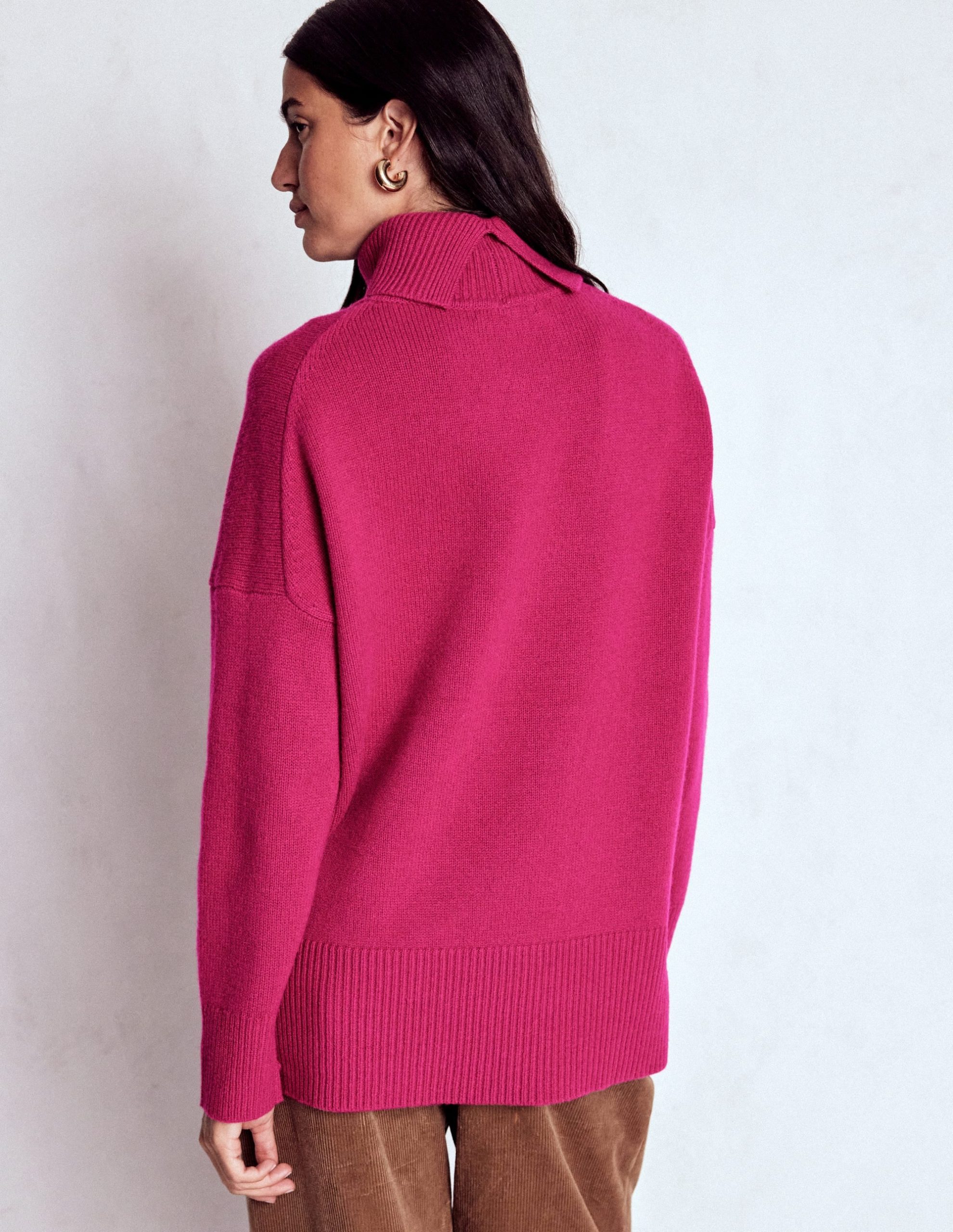Polly Merino Roll Neck Jumper-Sorbet Pink - Image 3