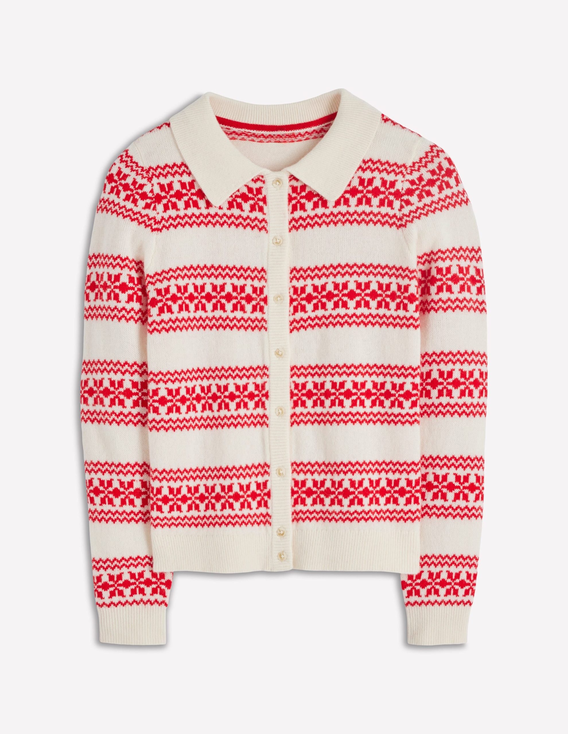 Edie Fair Isle Knitted Shirt-Warm Ivory. Red Fair Isle - Image 7