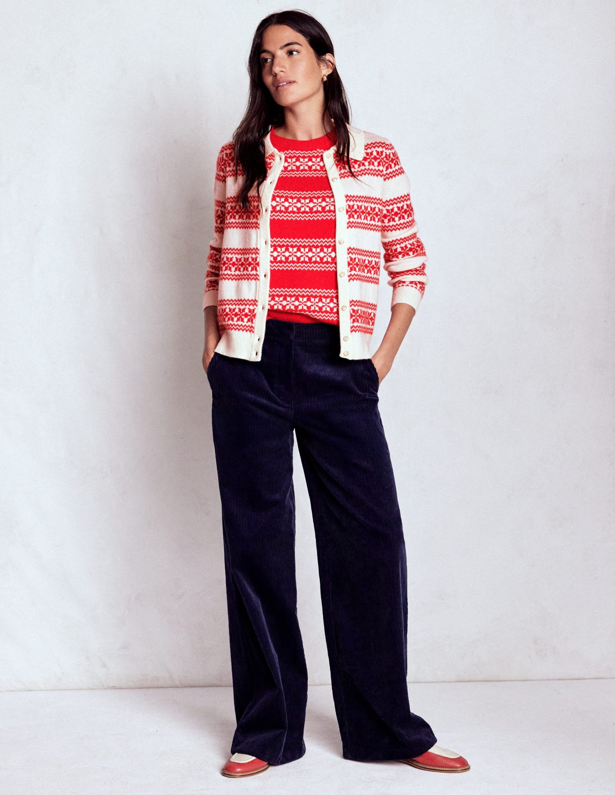 Edie Fair Isle Knitted Shirt-Warm Ivory. Red Fair Isle - Image 6