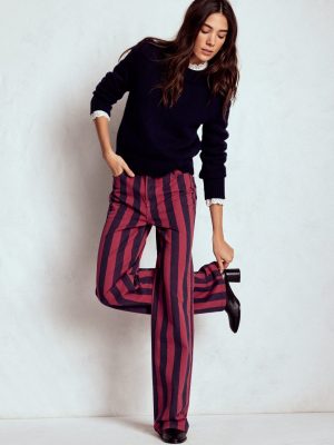 High Rise Column Leg Jeans-Red and Navy Stripe