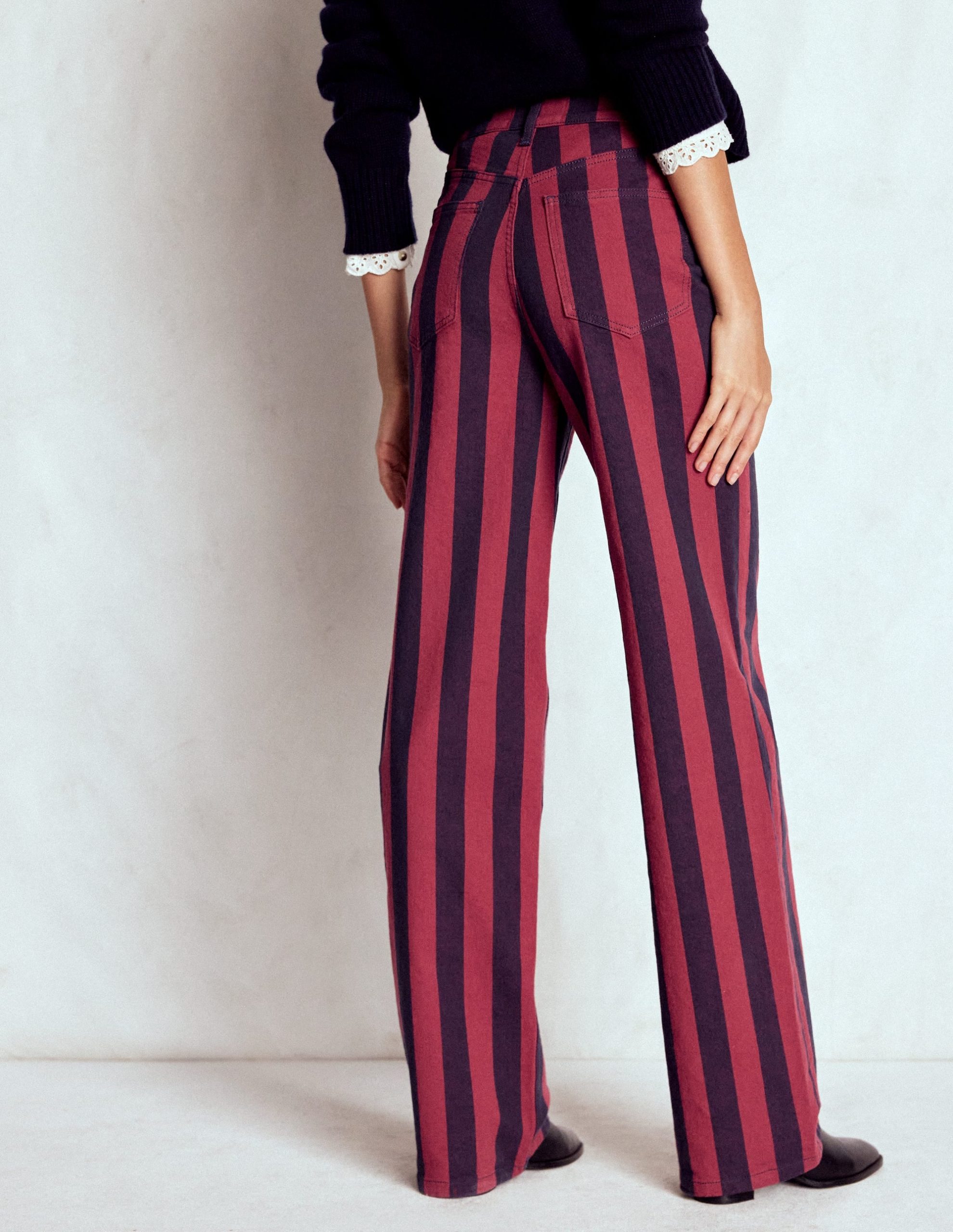 High Rise Column Leg Jeans-Red and Navy Stripe - Image 3