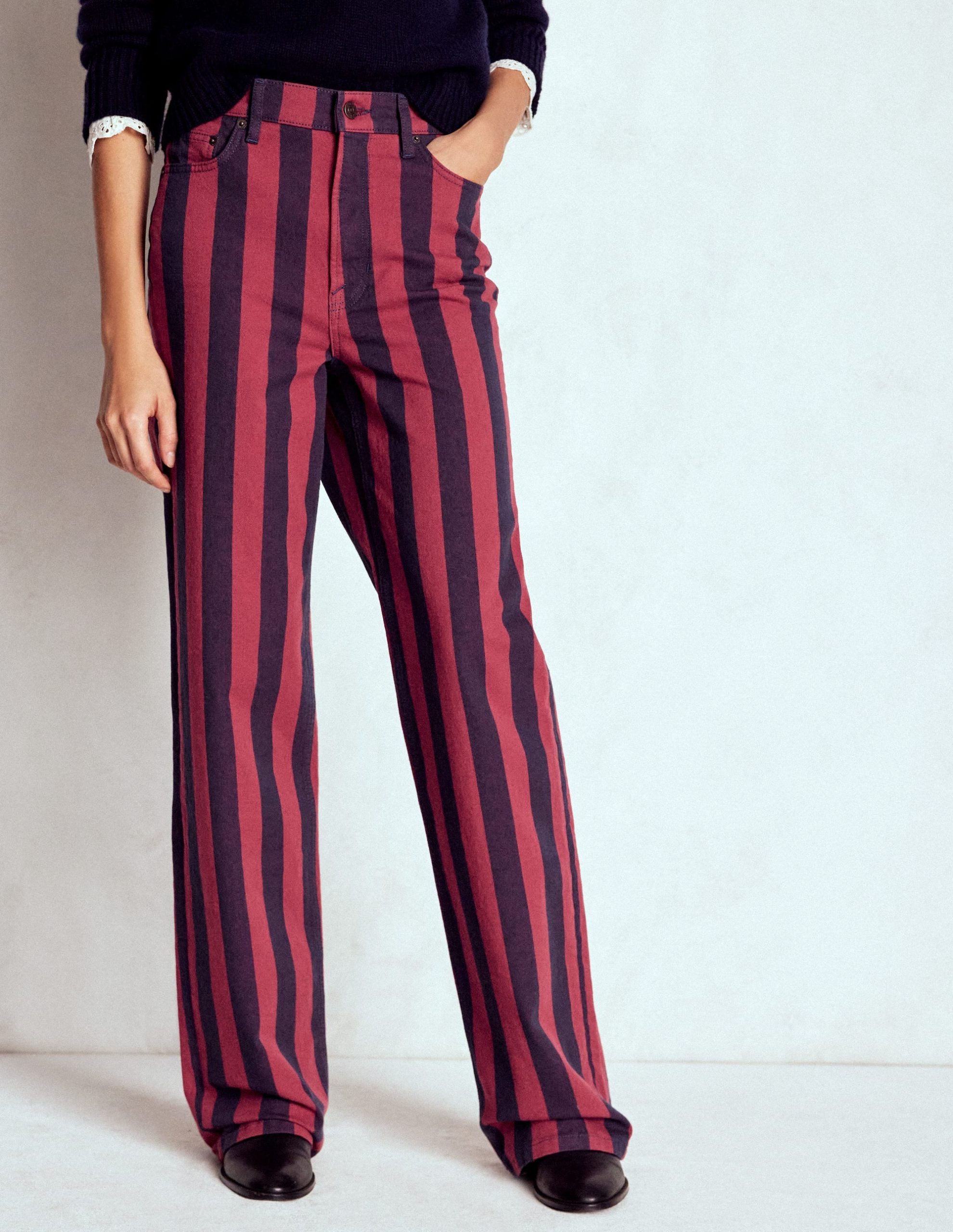 High Rise Column Leg Jeans-Red and Navy Stripe - Image 4