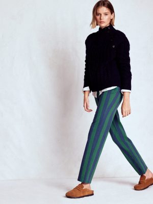High Rise Stripe Jeans-Green and Navy Stripe