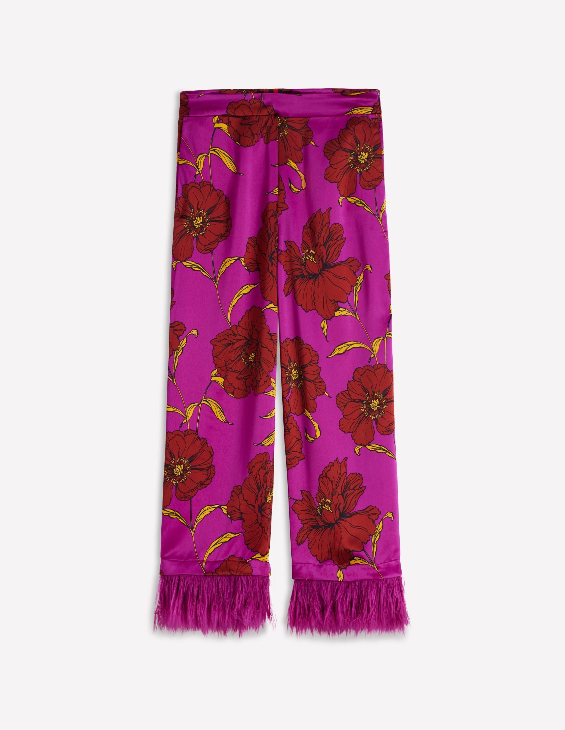 Faux Feather Trim Trousers-Hollyhock Peony Bloom - Image 8