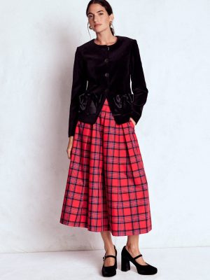 Verity Tartan Midi Skirt-Red. Navy & Purple Brand Check