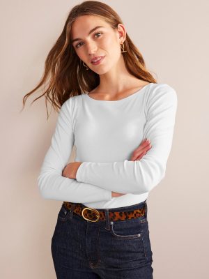 Essential Boat-Neck Jersey Top-White