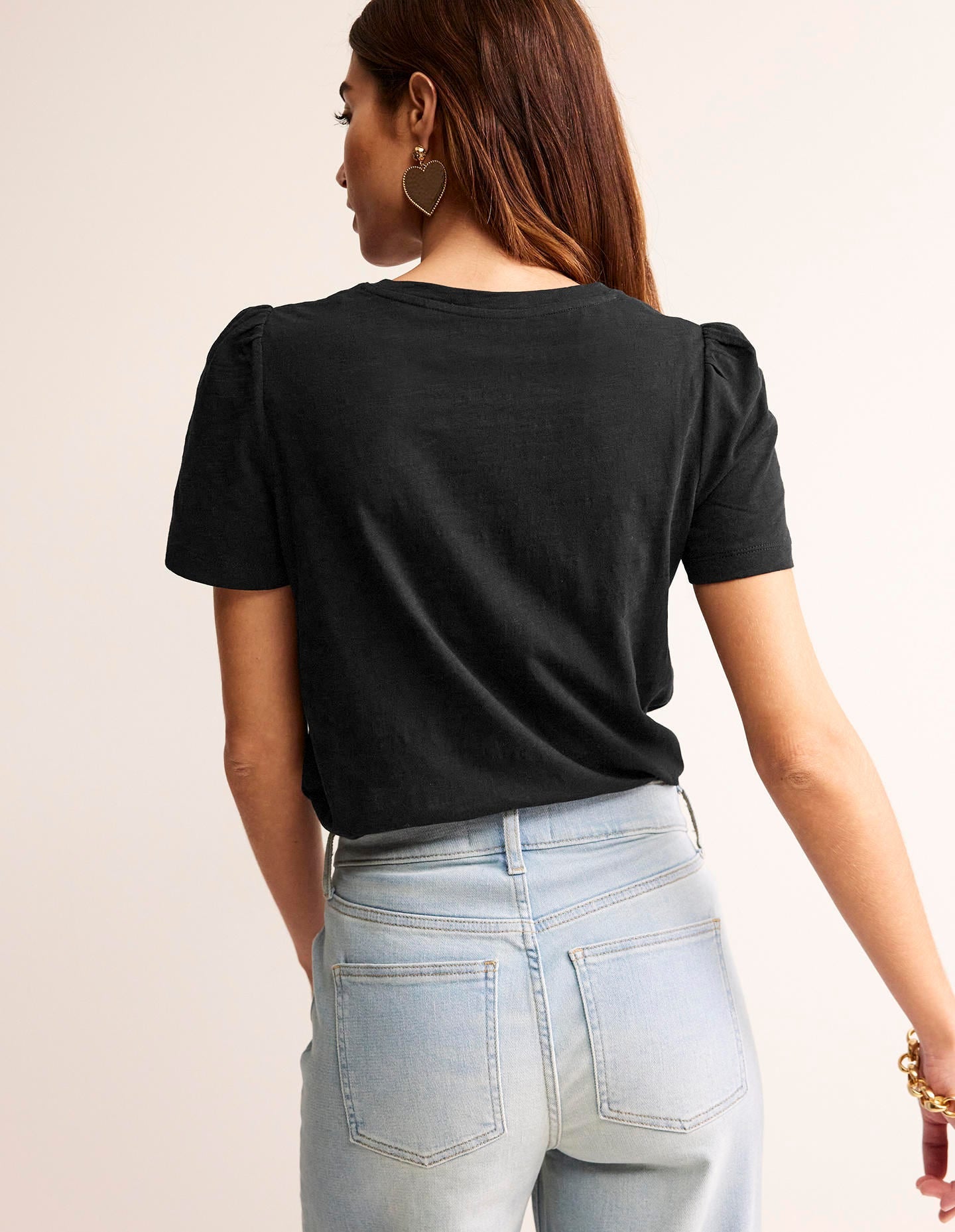 Cotton Puff Sleeve T-Shirt-Black - Image 3