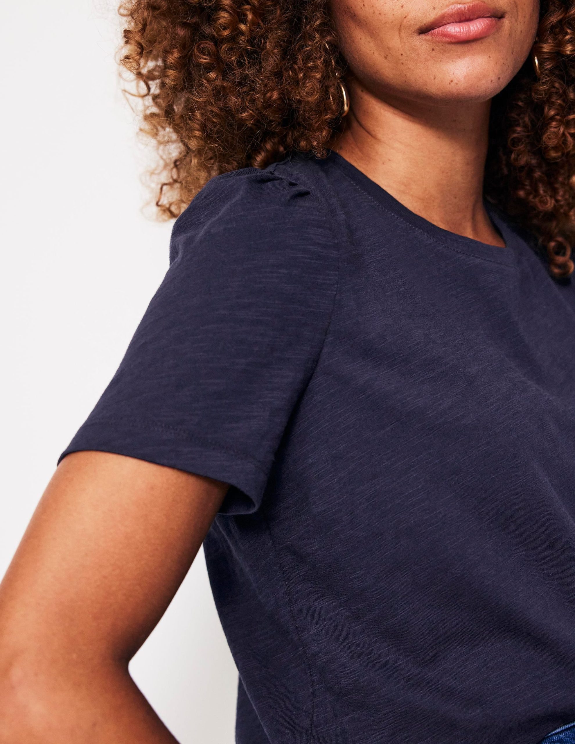 Cotton Puff Sleeve T-Shirt-Navy - Image 2