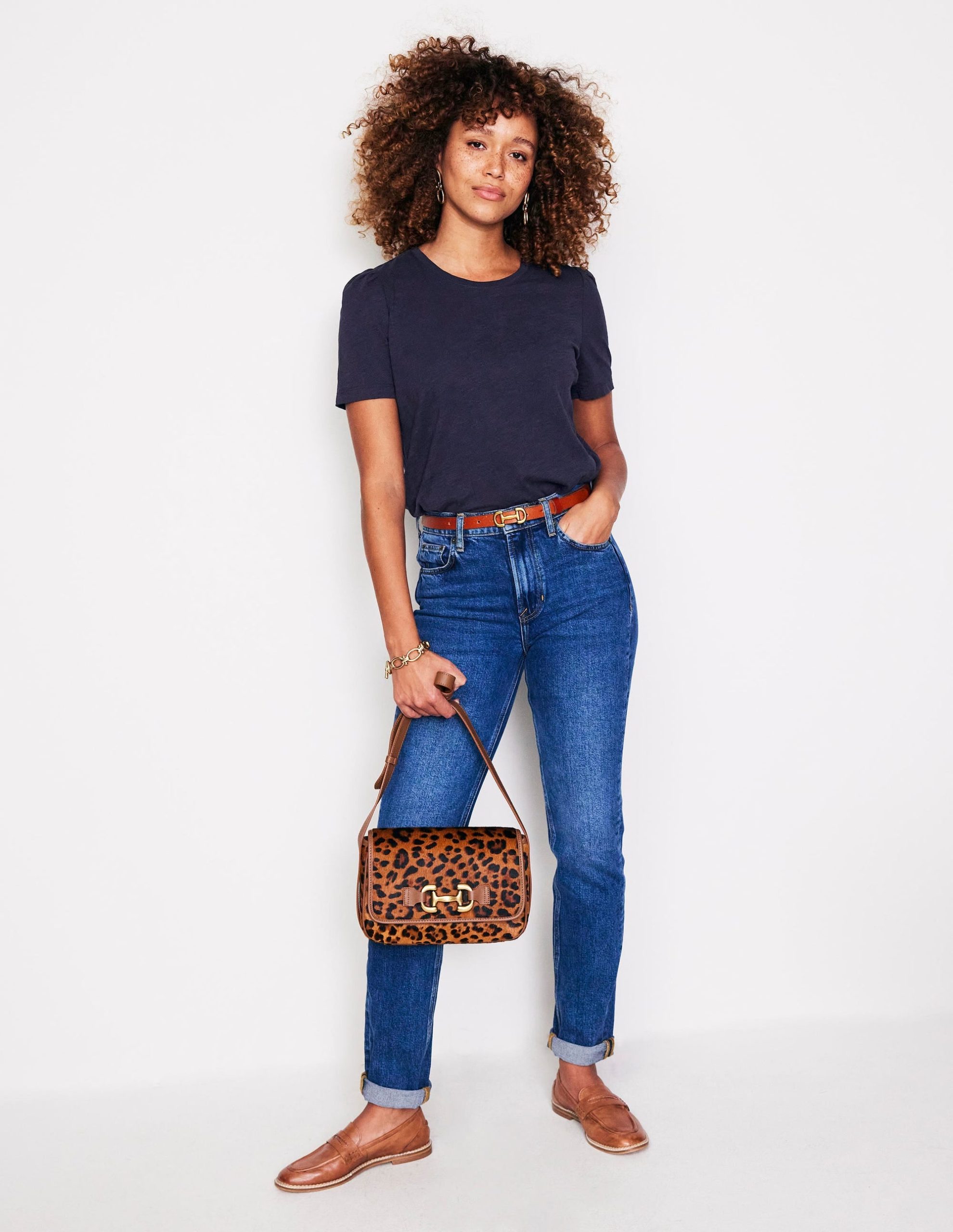 Cotton Puff Sleeve T-Shirt-Navy - Image 4