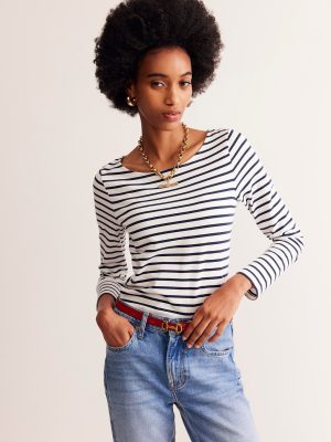 Ella Long Sleeve Breton-Ivory. Navy