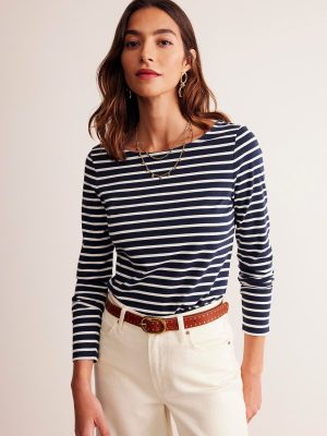 Ella Long Sleeve Breton-Navy. Ivory