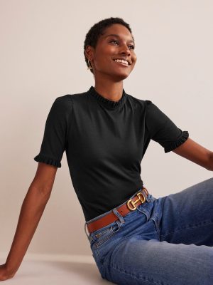 Supersoft Frill Detail T-shirt-Black