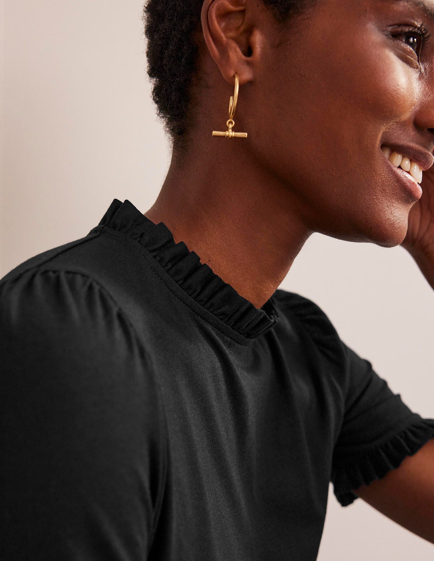 Supersoft Frill Detail T-shirt-Black - Image 2