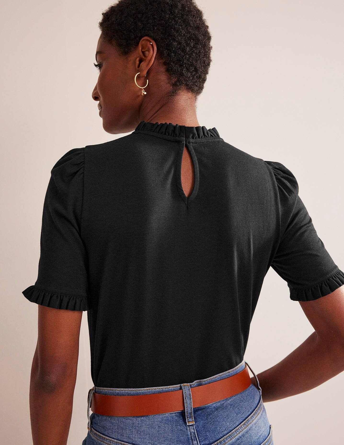 Supersoft Frill Detail T-shirt-Black - Image 3