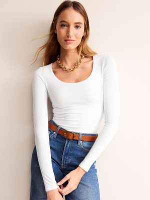 Double Layer Scoop Long Sleeve-White