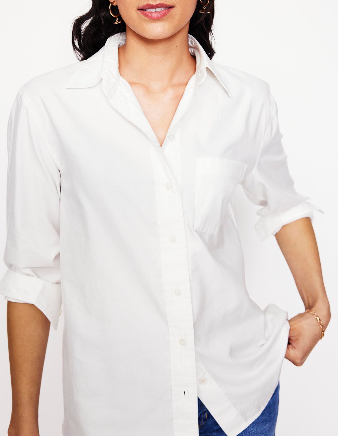 Sadie Relaxed Cotton Shirt-White Oxford - Image 2