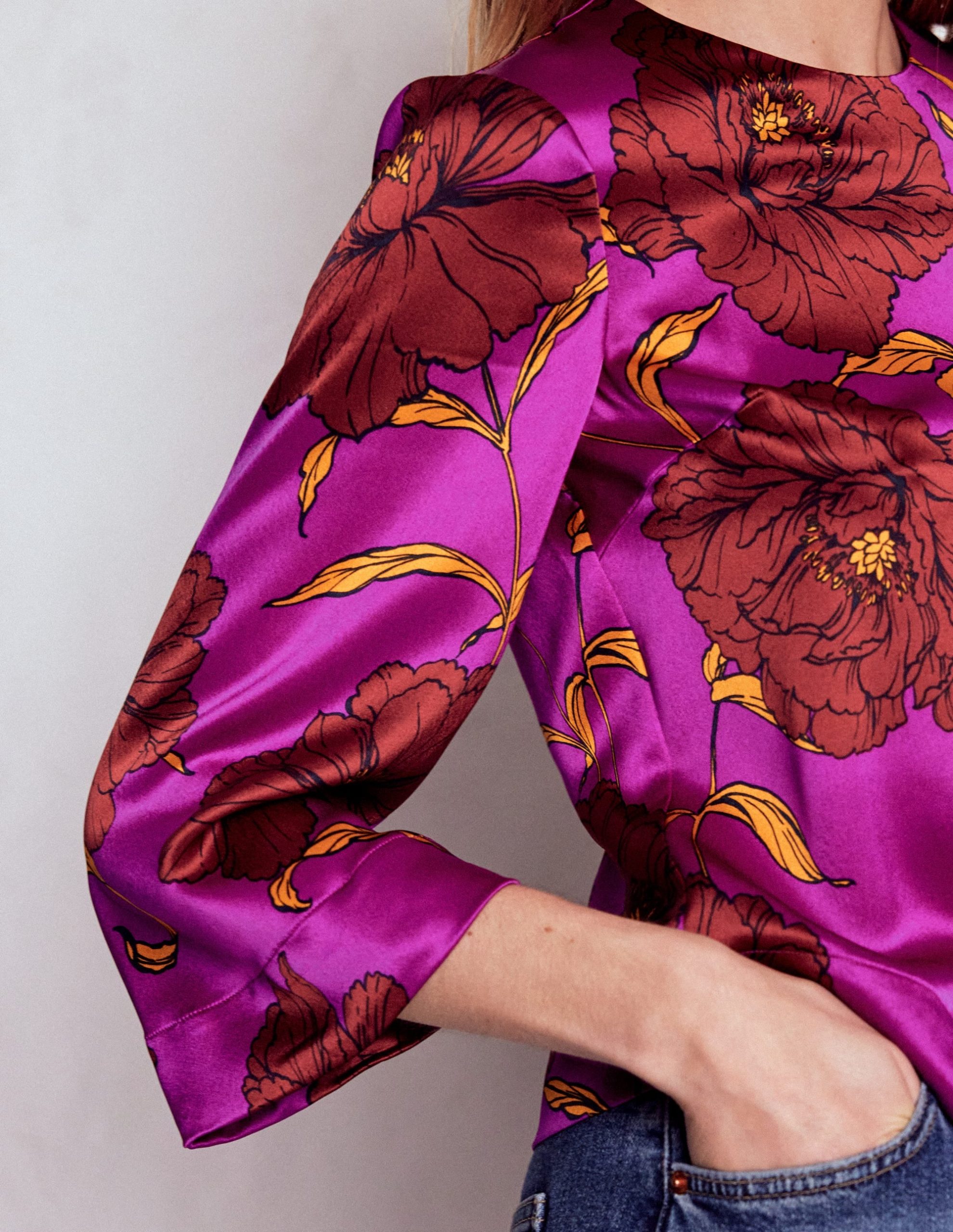 Faux Feather Trim Party Top-Purple Floral - Image 4