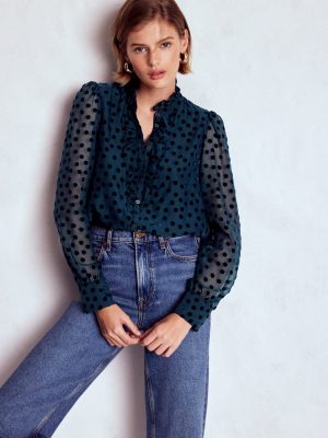 Sasha Devore Velvet Top-Navy Spot