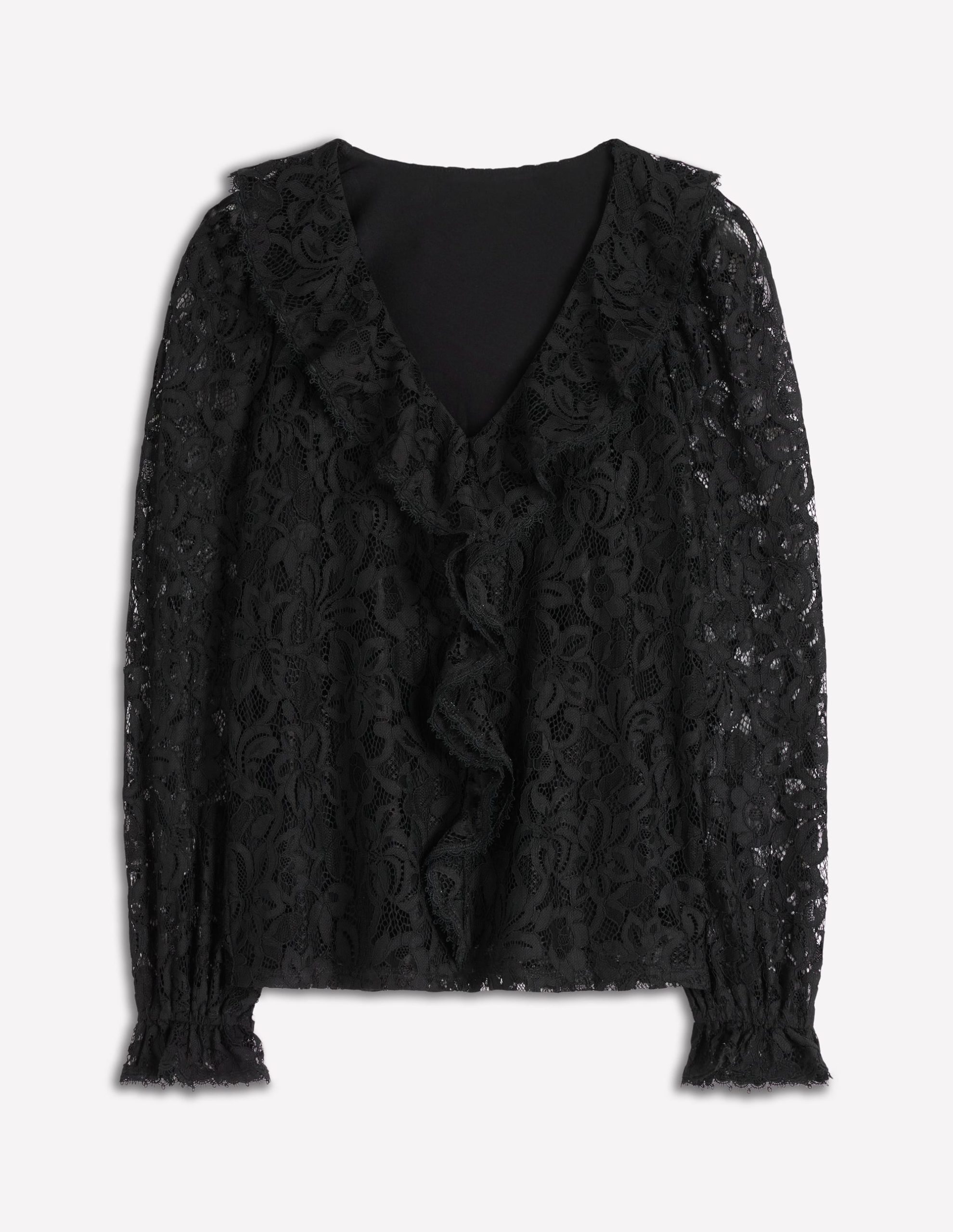 Ruffle Detail Lace Blouse-Black - Image 6