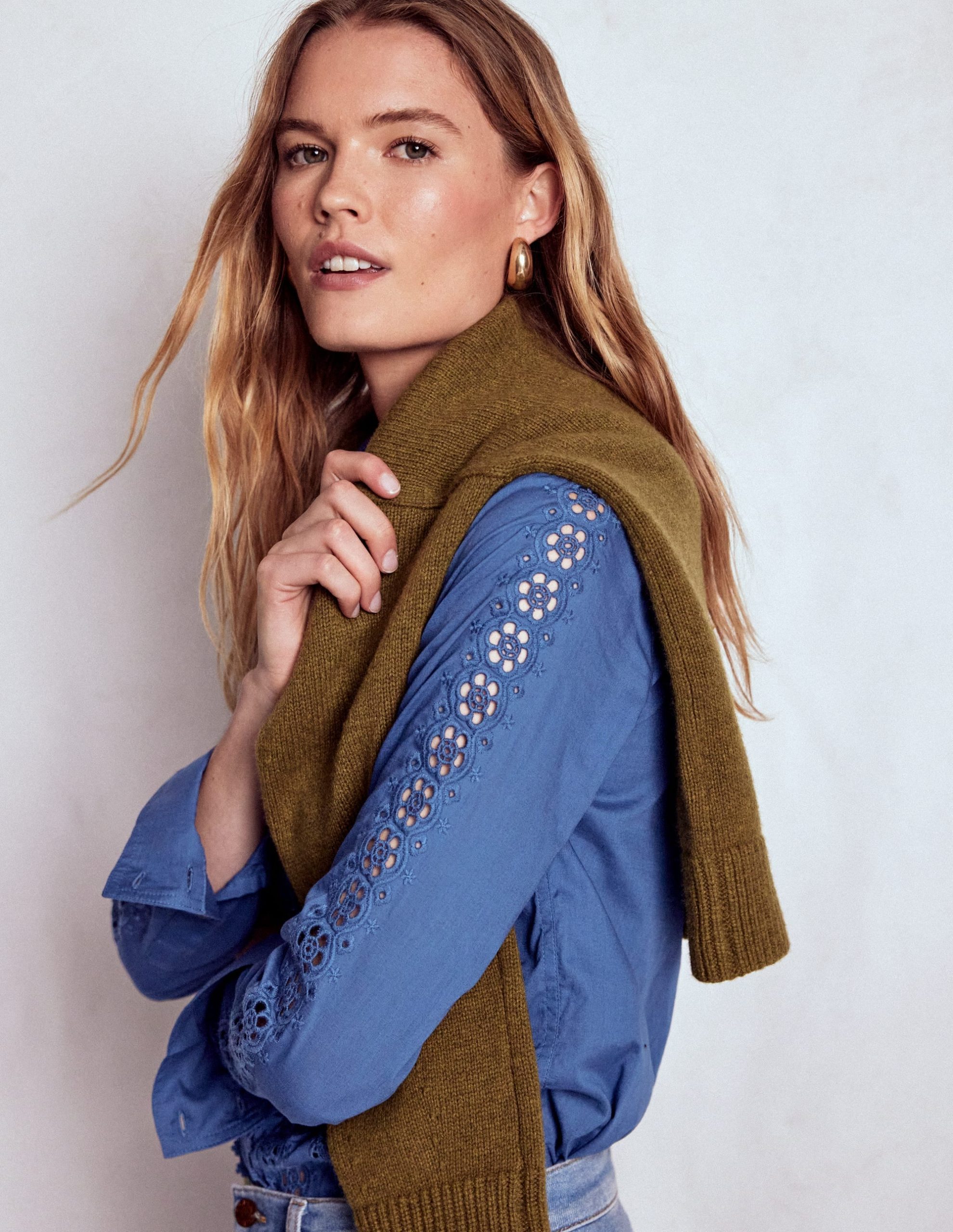 Sienna Broderie Detail Shirt-Denim Blue - Image 3