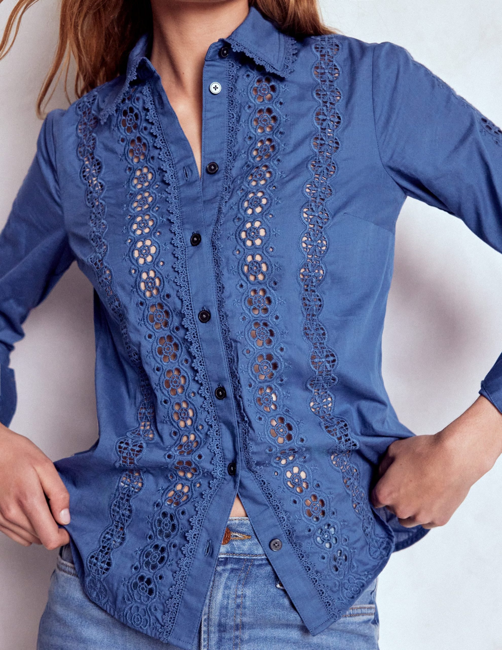 Sienna Broderie Detail Shirt-Denim Blue - Image 4