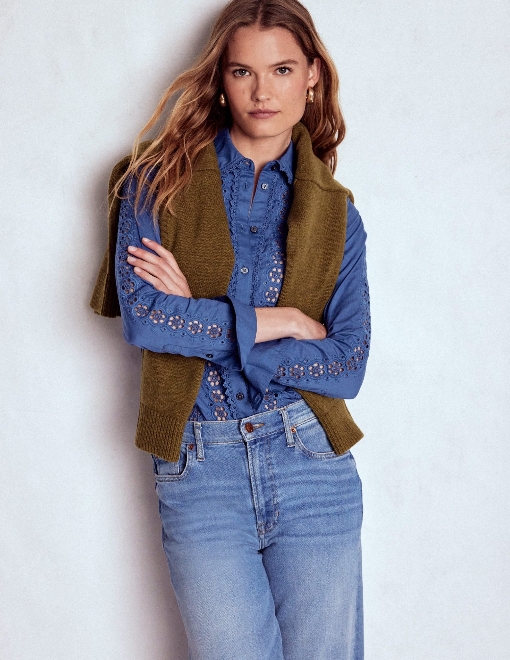 Sienna Broderie Detail Shirt-Denim Blue - Image 2