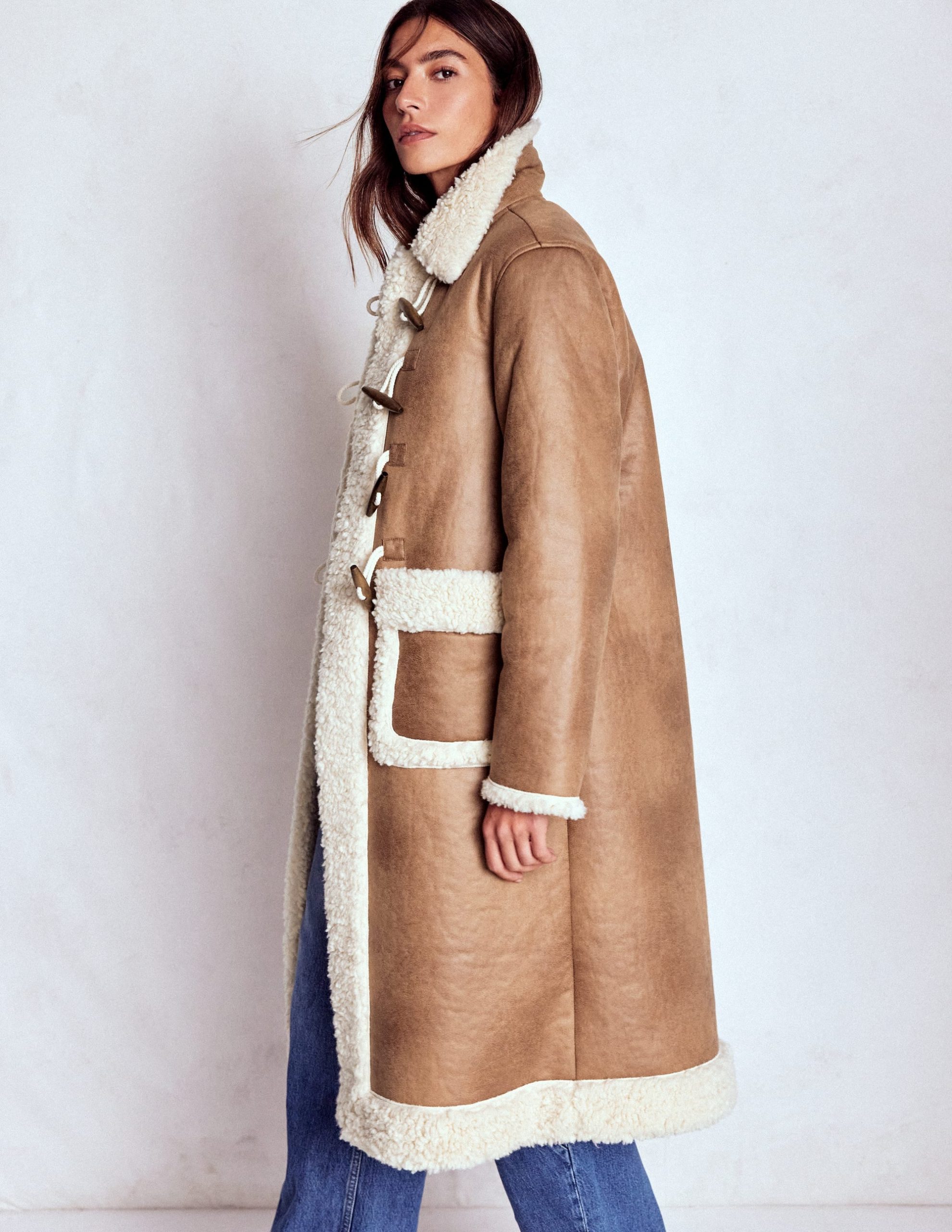 Shearling Duffle Coat-Camel. Natural Borg - Image 2