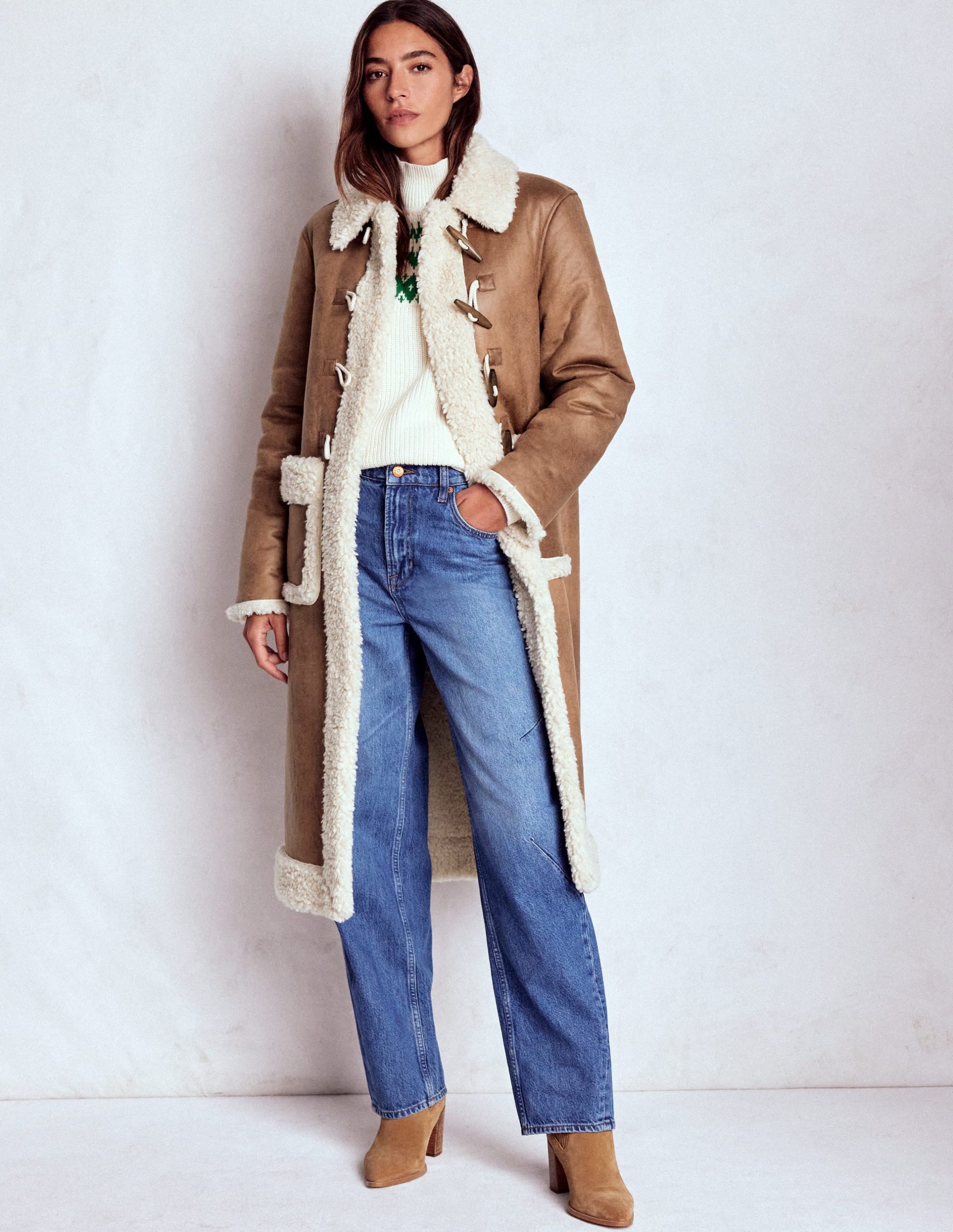Shearling Duffle Coat-Camel. Natural Borg - Image 5