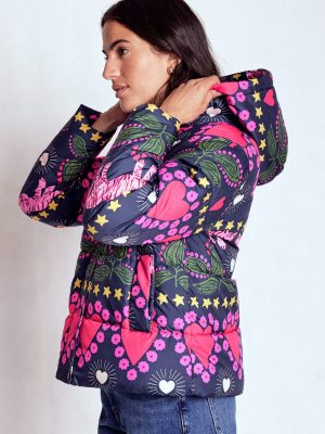 Padded Puffer Coat-French Navy. Embellished Tiger