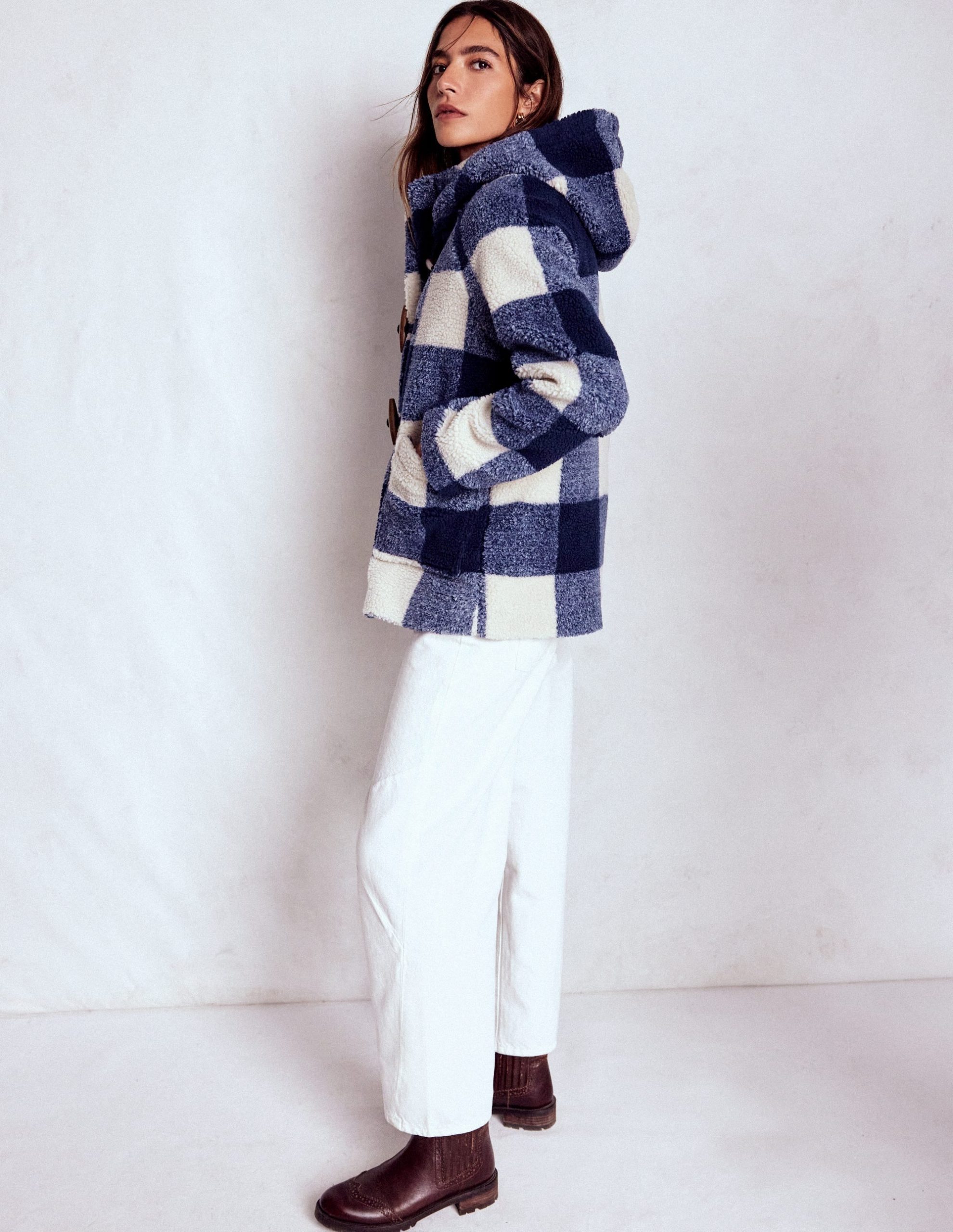 Borg Duffle Coat-College Navy Gingham - Image 2