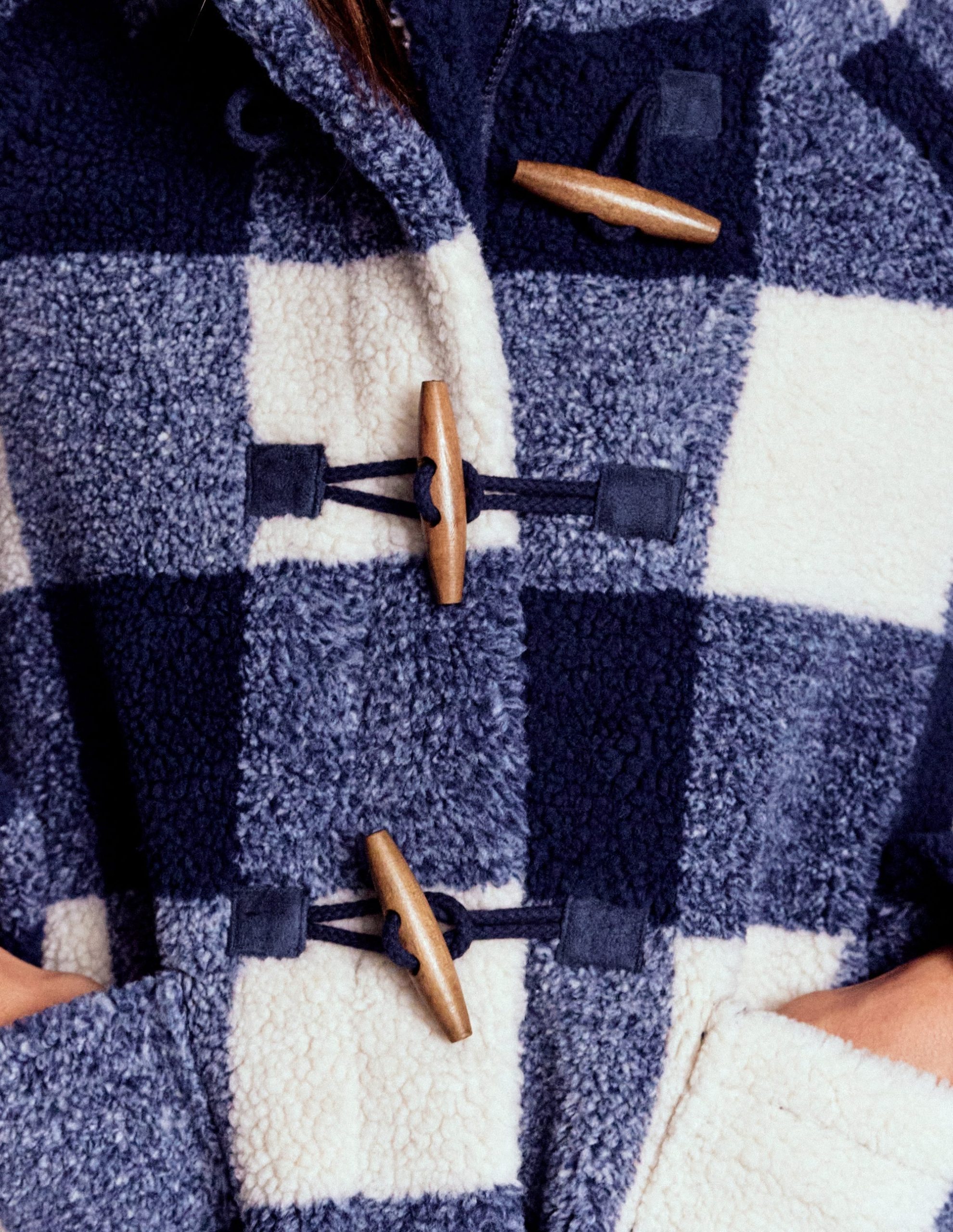 Borg Duffle Coat-College Navy Gingham - Image 3