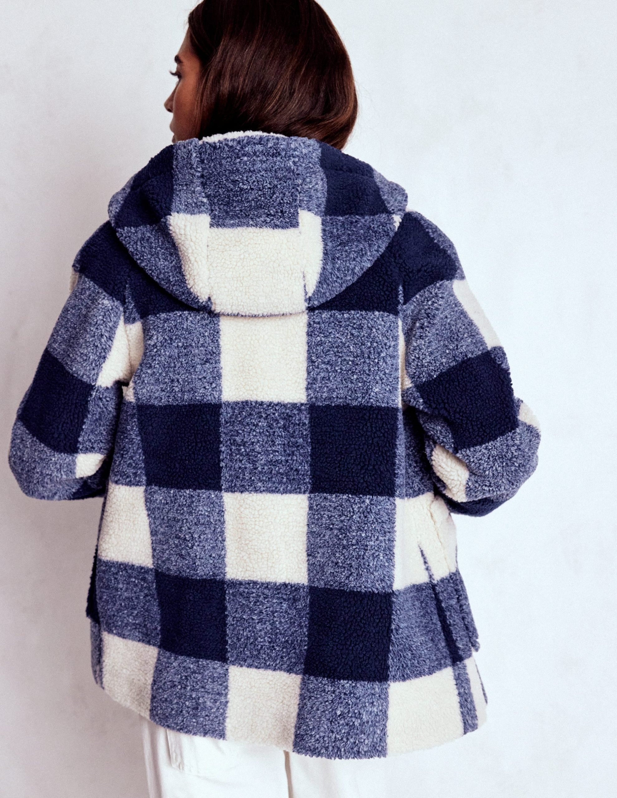 Borg Duffle Coat-College Navy Gingham - Image 4