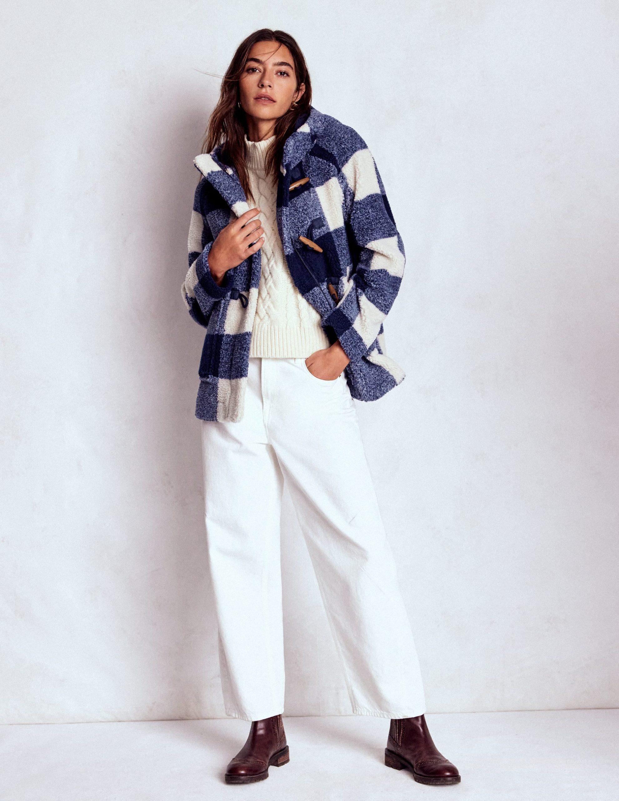 Borg Duffle Coat-College Navy Gingham - Image 5