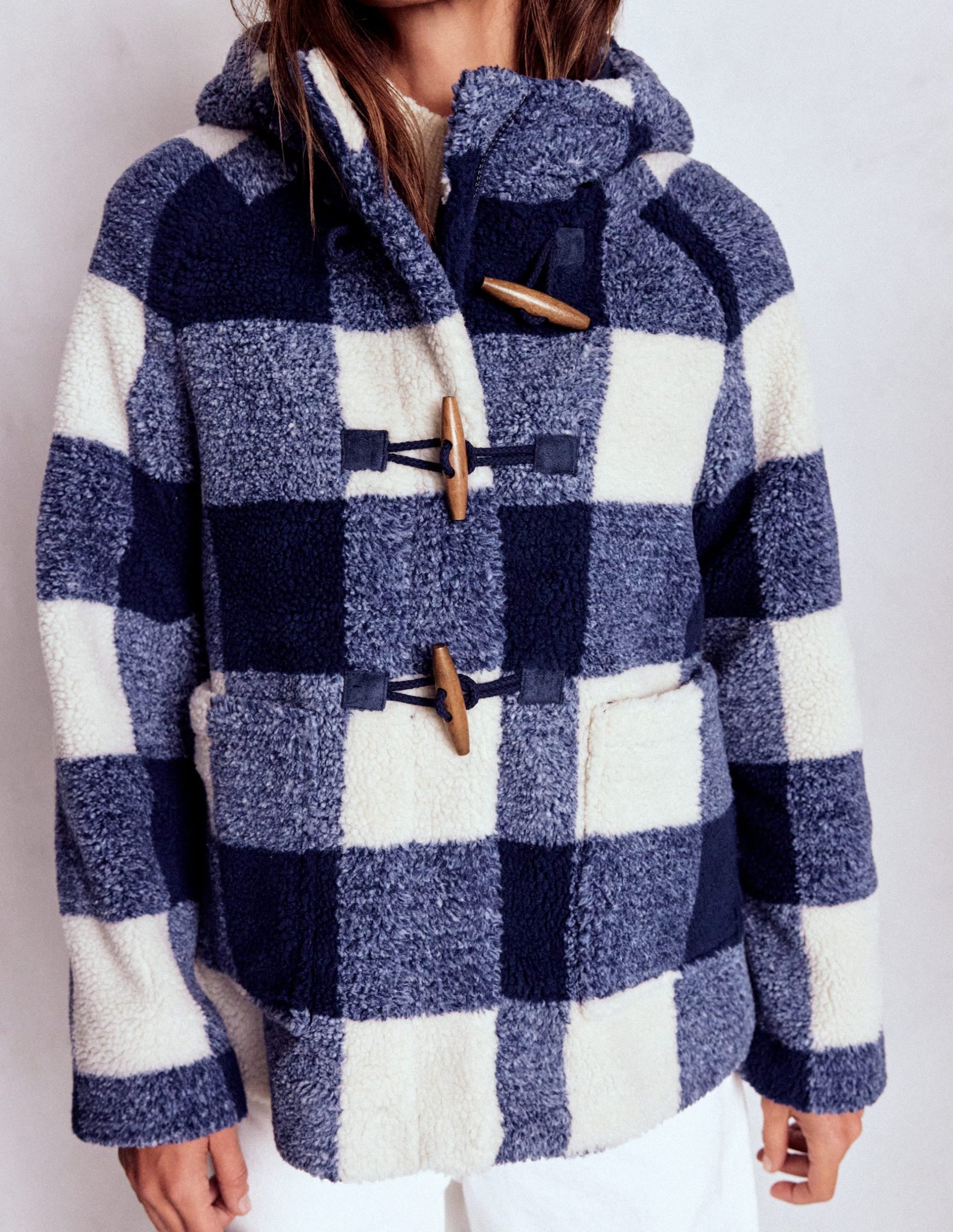 Borg Duffle Coat-College Navy Gingham - Image 6