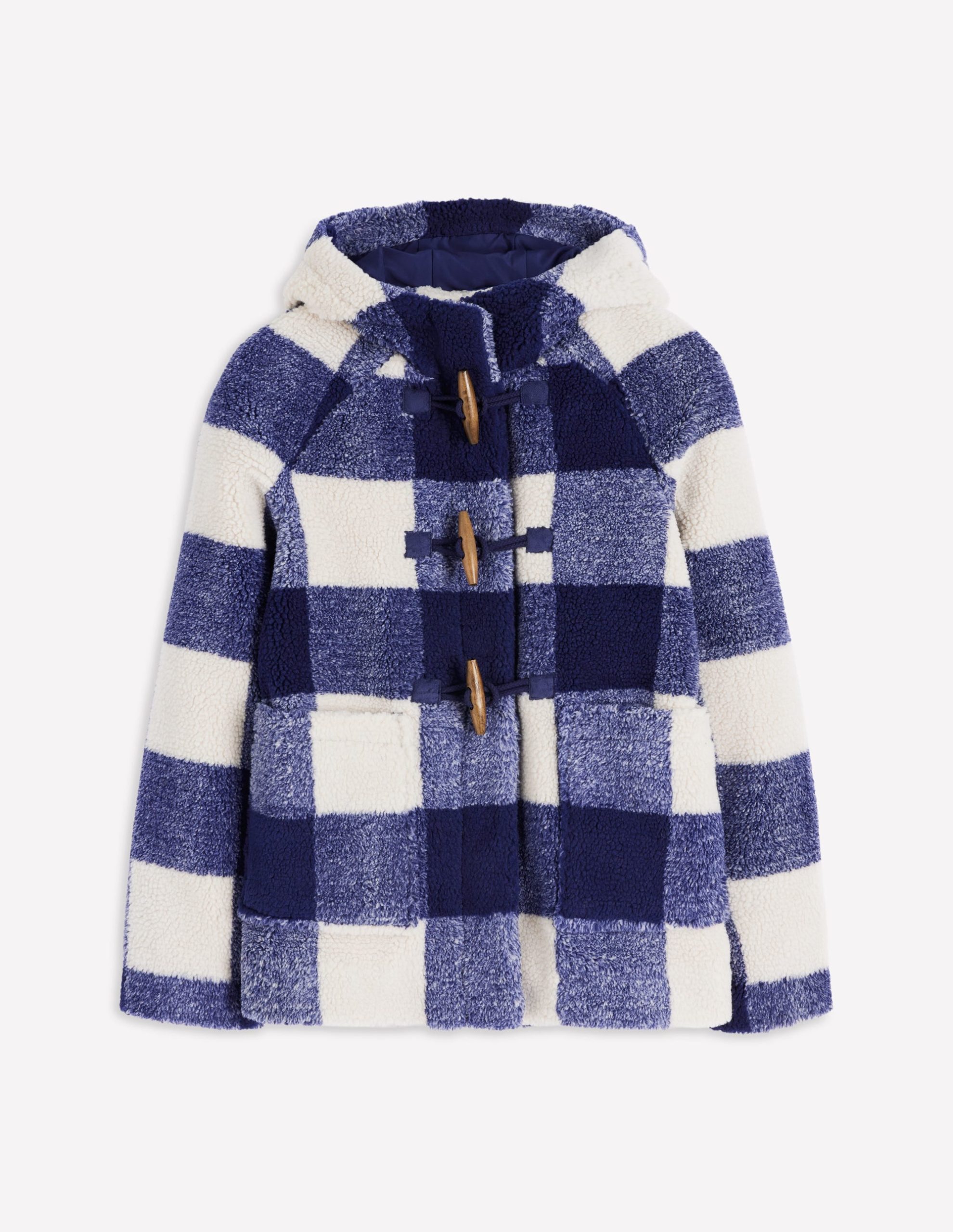 Borg Duffle Coat-College Navy Gingham - Image 8
