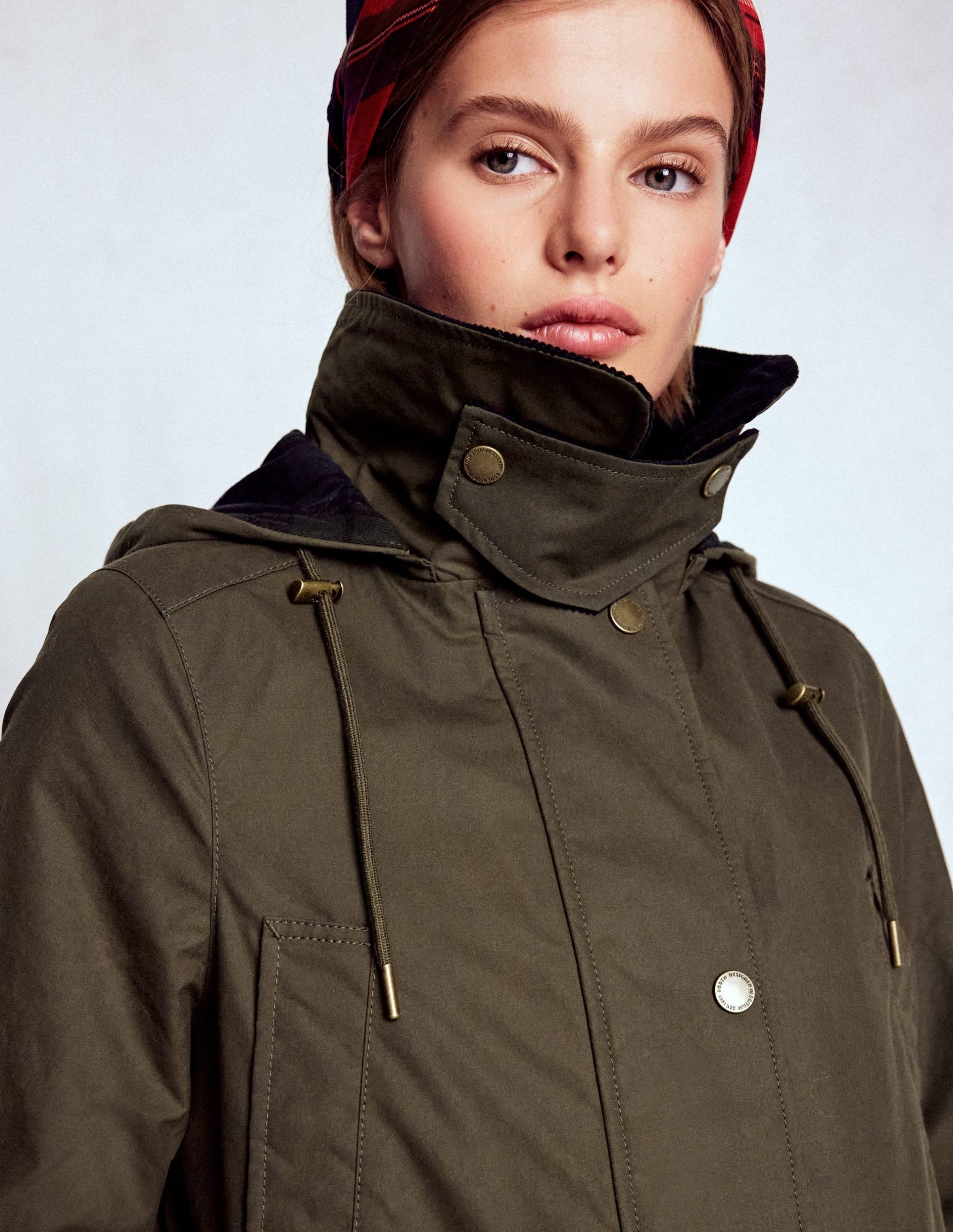 Longline Wax Coat-Navy Khaki Colourblock - Image 8