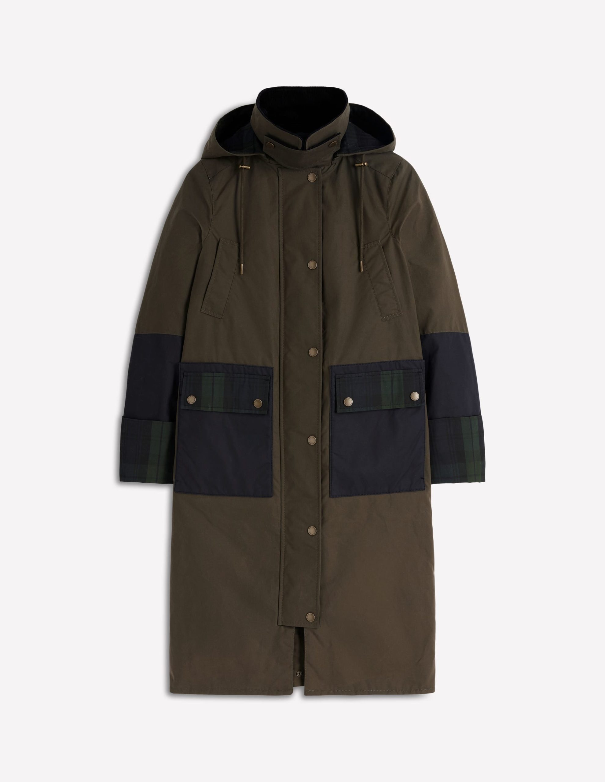 Longline Wax Coat-Navy Khaki Colourblock - Image 10